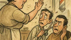 Banc: În frizerie, ucenicul tremură cu foarfeca